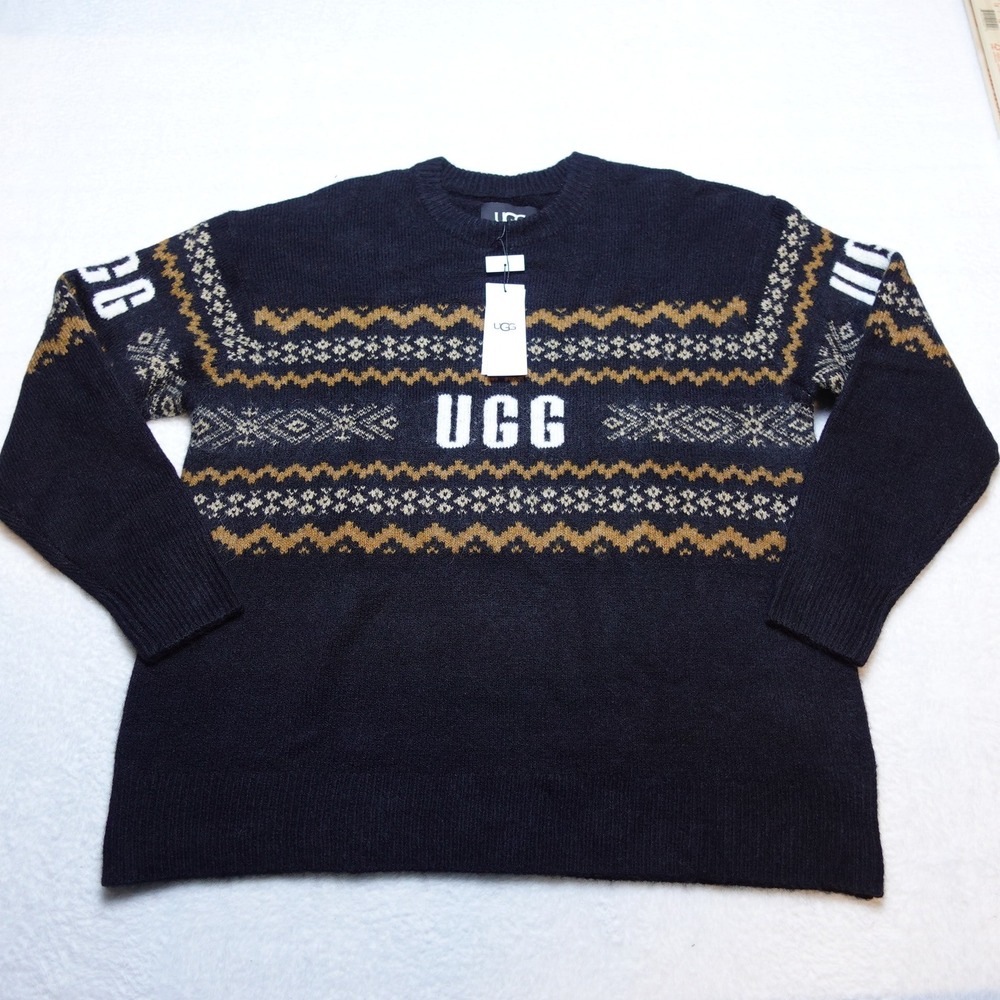 UGG Kaelan Uggisle Sweater Men Size M Black Fair Isle Knit Wool Blend 1171483